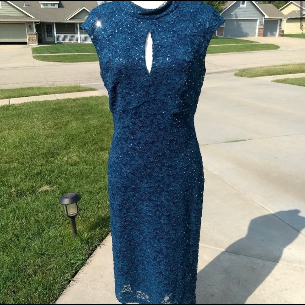💎Roz & Ali Teal Floral Lace Bodycon Dress